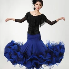 Обувь для девочек Стандартный Костюмы для бальных танцев расширение танца юбка Fishbone края длинное платье, вальс Профессиональное исполнение/Конкурс костюм