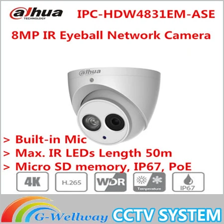 

Original Dahua English version IPC-HDW4831EM-ASE 8MP POE IR eyeball network camera CCTV IP camera with IP67 Mic built-in H.265