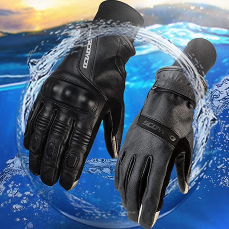 

Winter warm SCOYCO MC31W Women Men Leather Motorcycle gloves Windproof Waterproof leather Glove Motorbike Couples Glove