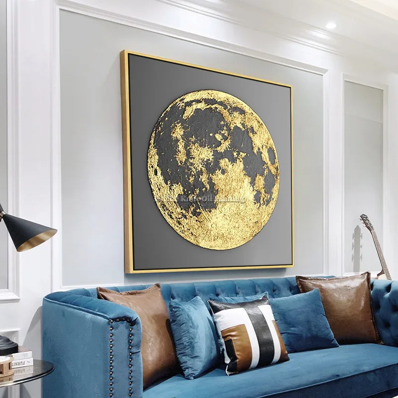 Gold art abstract globe painting on canvas cuadro decoraction thick texture original wall art picture for living room home decor