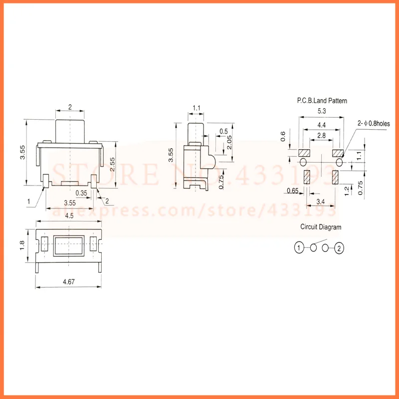 100 шт./лот 2x4 2*4*3 5 мм micro SMD тактовый переключатель Боковая кнопка для телефона|button