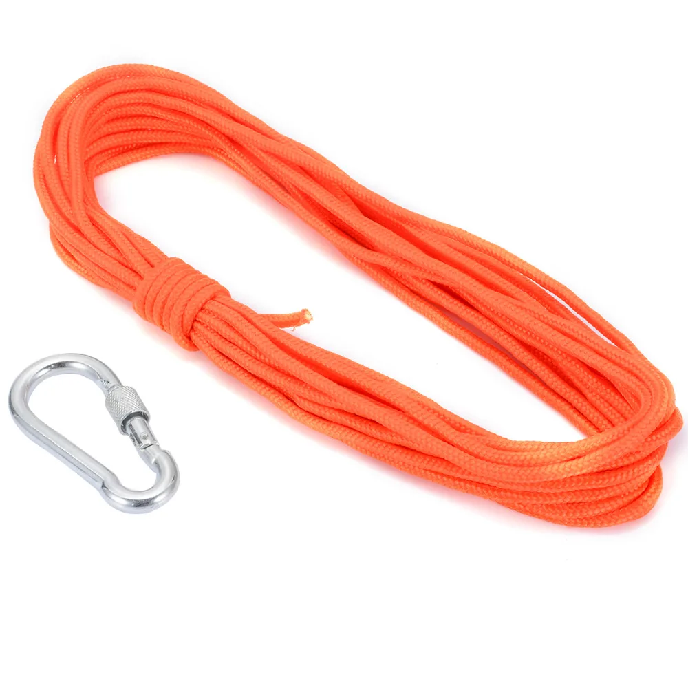 

Mayitr 1PC Nylon Rope 10m* 4mm With Hook For Fishing Treasure Hunting Lifting Neodymium Recovery Detector Magnet Orange