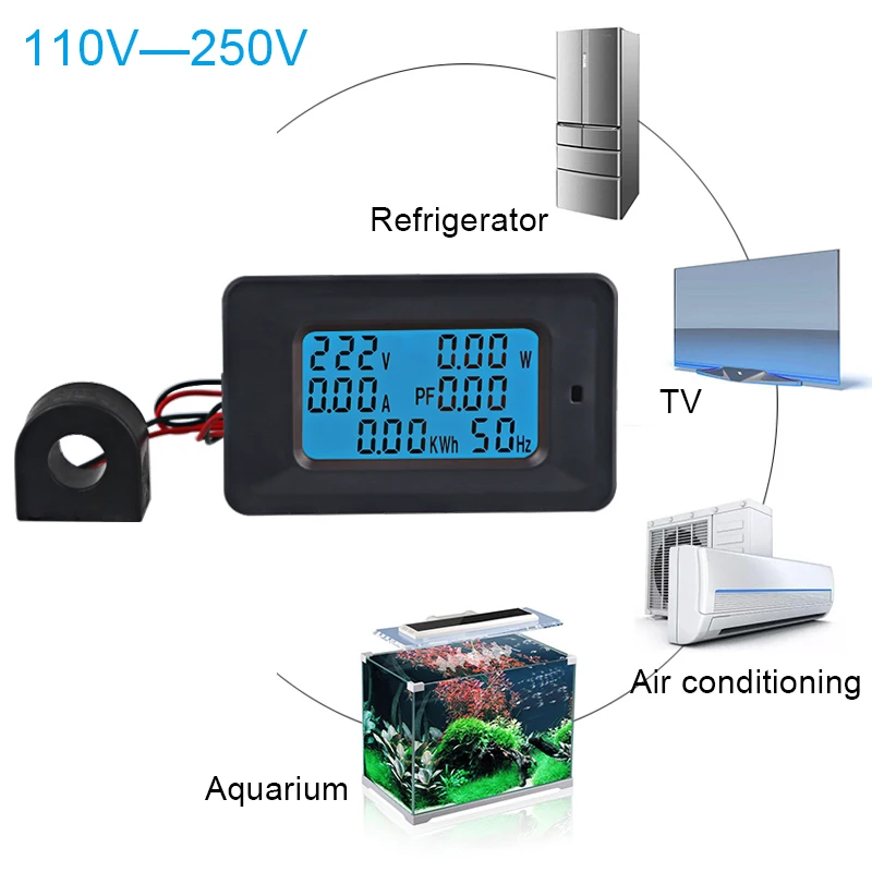 Переменный ток 22000 Вт 250 В 100А цифровые измерители напряжения мощность энергии Вольтметр Амперметр индикатор Тока Ампер Вольт ваттметр тестер детектор