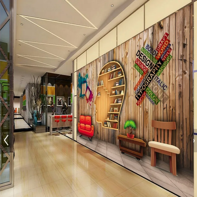 العرف صور خلفيات 3d ستيريو الخشب جدارية الفن مكتبة خزانة دراسة خلفية مخصصة خلفية شخصية