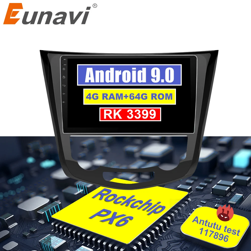 Автомагнитола Eunavi 10 1 дюйма Android 9 0 GPS для Nissan X-Trail Qashqail 2014 -2017 Восьмиядерный