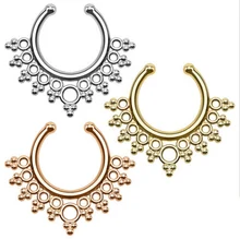 2 Pcs New Arrival Pierced Round Nose Hoop Nose Rings Fake Septum Clicker Non Piercing Hanger Clip On Jewelry Piercing Jewelry