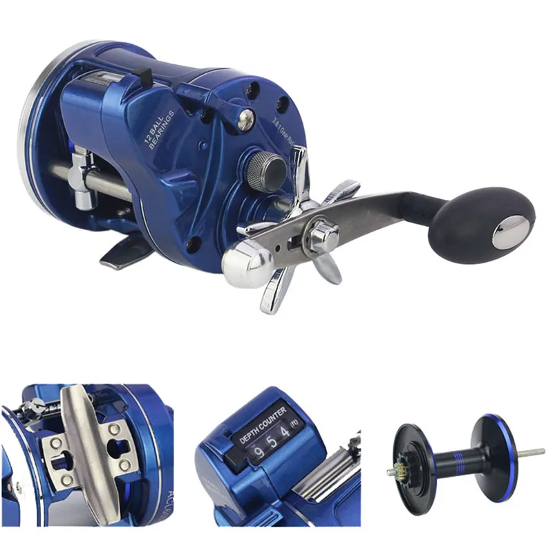 

12 Stainless Steel Ball Bearings Anti-reverse System Durable Long Life Fishing Trolling Reel With Line Counter Drum Reel#291476