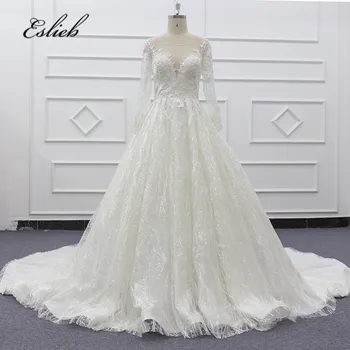 شراءEslieb 2019 جديد بلينغ بلينغ الكرة ثوب الزفاف فساتين قبالة الكتف الزفاف الزفاف أثواب مخصص زائد حجم SJ101