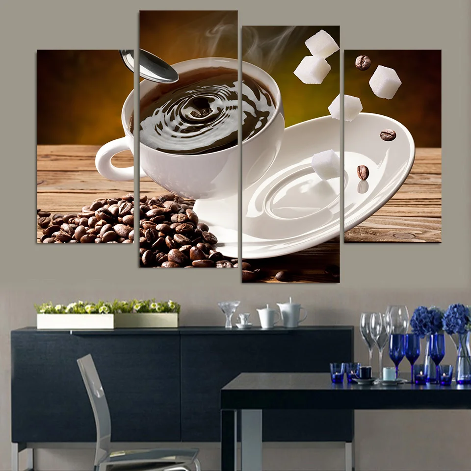 Еда черно-белое пиво кофе винные плакаты принт Скандинавская кухня комната стены искусства картина домашний декор цветная живопись 4 шт