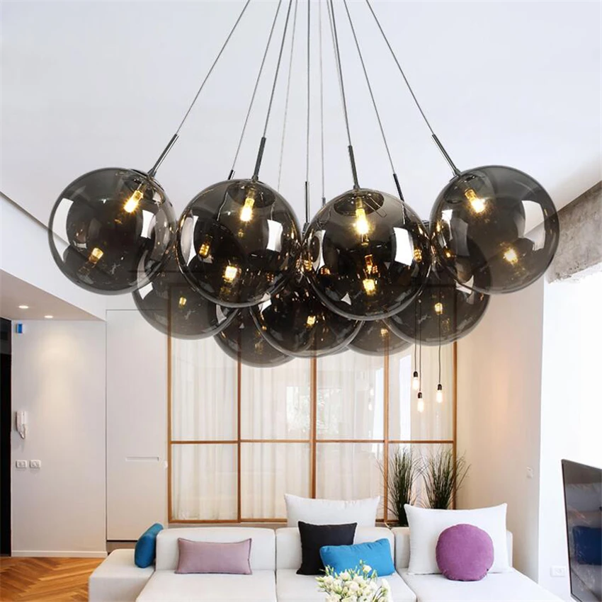 

Luster Restaurant Smoke Gray Glass Ball Pendant Lights Modern Dining Room Table Bar Bedroom Living Room Lighting Hanging Lamps