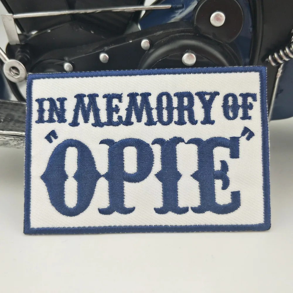 Cool Simple Blue In Memory of Opie Rider Embroidered Iron On Front Biker Patch Black twill fabric Free Shipping DIY Eco-Friendly1 (2)
