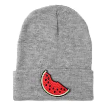 Шапка унисекс, шапки бини, повседневные зимние детские шапки для девочек и мальчиков, милая теплая шапка с вышивкой арбуза, Вязаная Шерстяная Удобная шапка