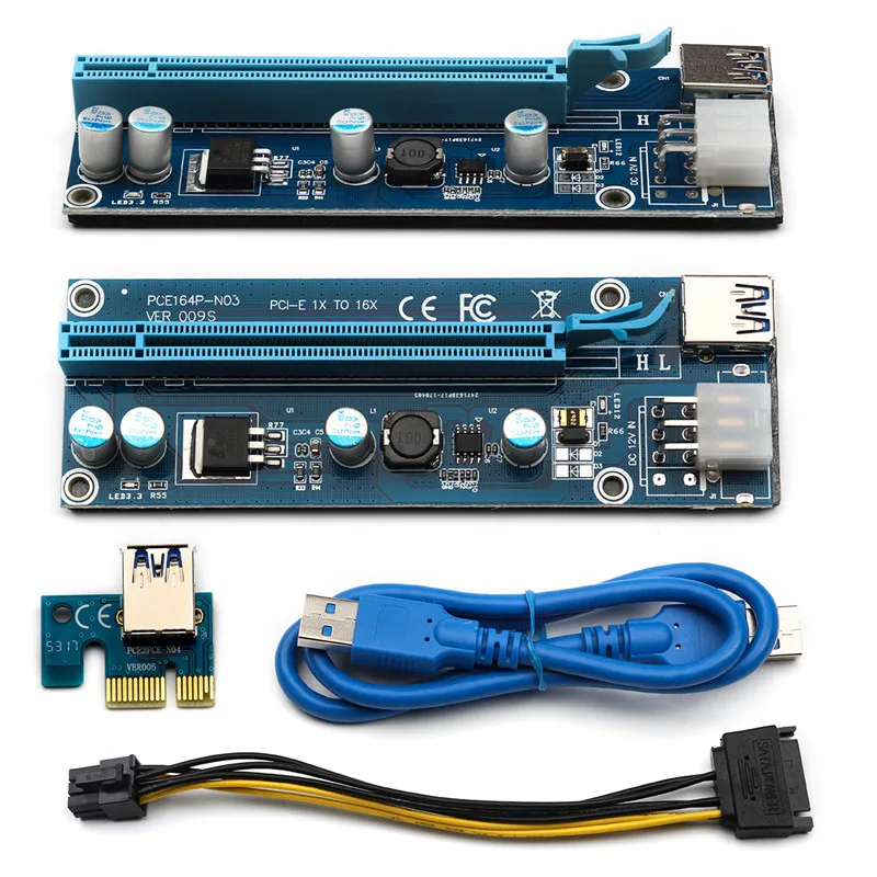 

6pcs/lot 009S PCI-E 1x To 16x USB 3.0 Wire PCIE Express Miner Extender Riser Card Wire Power Cable Connectors Kit with LED Light