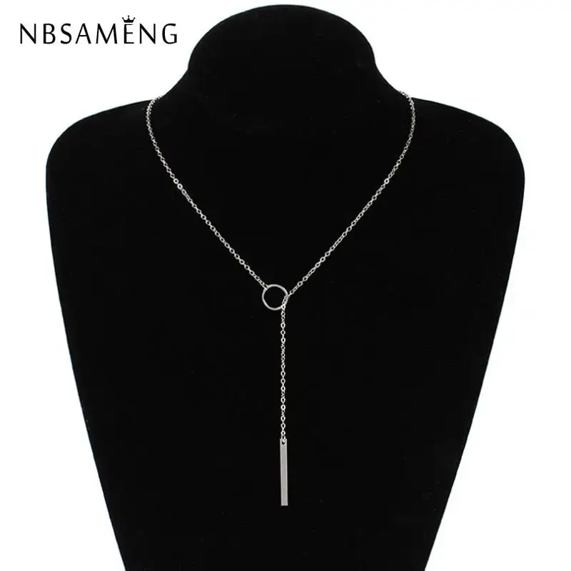 

2019 Simple Long Stick Vintage Delicate Alloy Necklace for Women Chain Pendant Statement Gold Silver Necklaces Choker Fashion