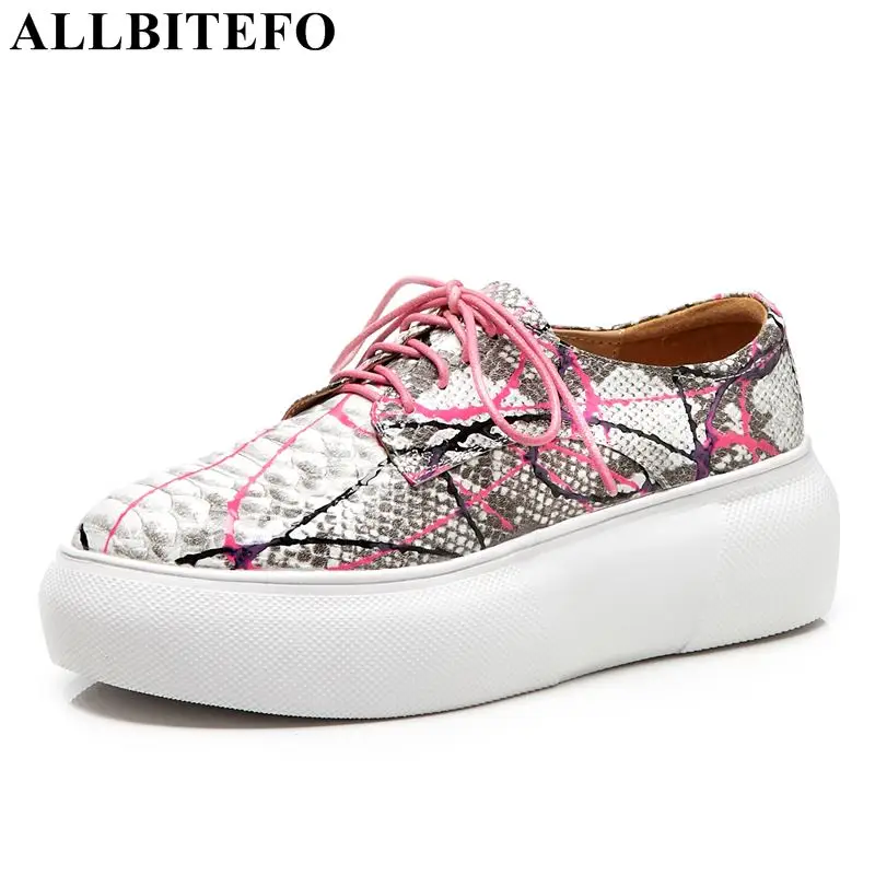 

ALLBITEFO fashion brand snake texture genuine leather women flats wedges shoes sport breather sneakers waterproof platform shoes