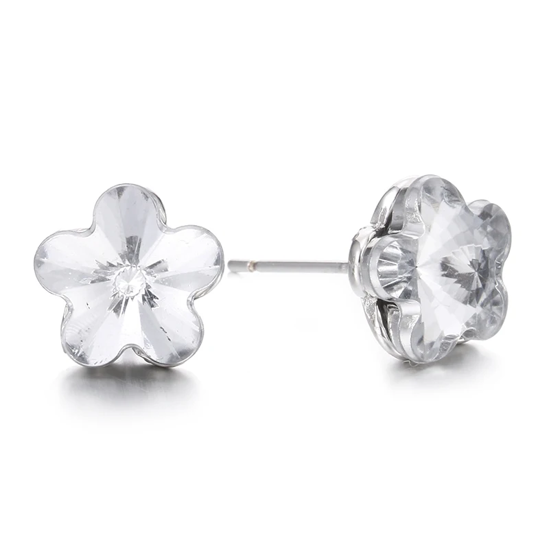 

100% 925 sterling silver fashion shiny crystal flower ladies`stud earrings women jewelry wholesale female gift drop shipping