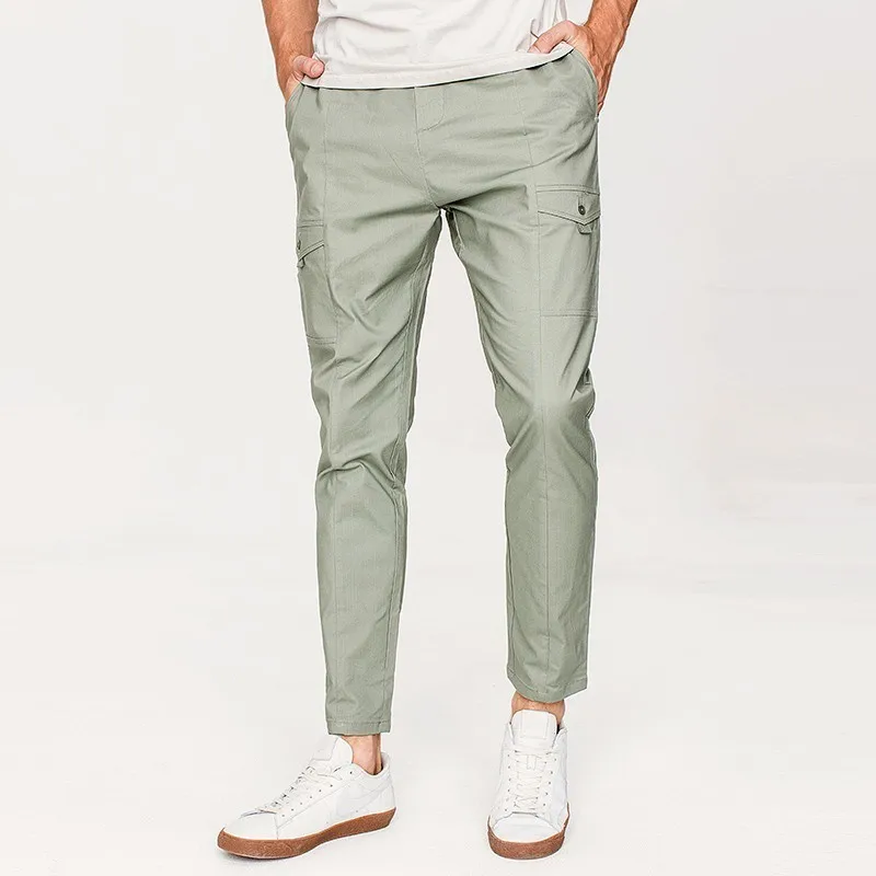 

Autumn Men Casual Cargo Pants Cotton Solid Green Color Pocket For Man Fashion Military New Male Wear Long Straight Trousers 9791