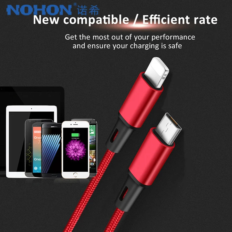 NOHON 2 в 1 USB B 8 контактный кабель для зарядки освещения для Iphone X 8 7 6 6S 5 XS MAX Micro USB для samsung S7 S6 huawei кабель зарядного устройства