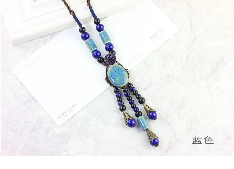 Модное Длинное Ожерелье на цепочке с цветными камнями и кисточками, летнее богемное керамическое колье ручной работы, распродажа