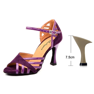 Purple 7.5cm Ladingwu/туфли для латинских танцев; женские замшевые и полиуретановые новые фиолетовые вечерние танцевальные туфли для сальсы; женские кроссовки на каблуке 9 см - Цвет: Purple 7.5cm