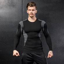 Мужская спортивная рубашка спортзал Бег тренировки футболка быстросохнущая эластичный зимний Топ вязаный фитнес трикотажные баскетбольные Рашгард мужской