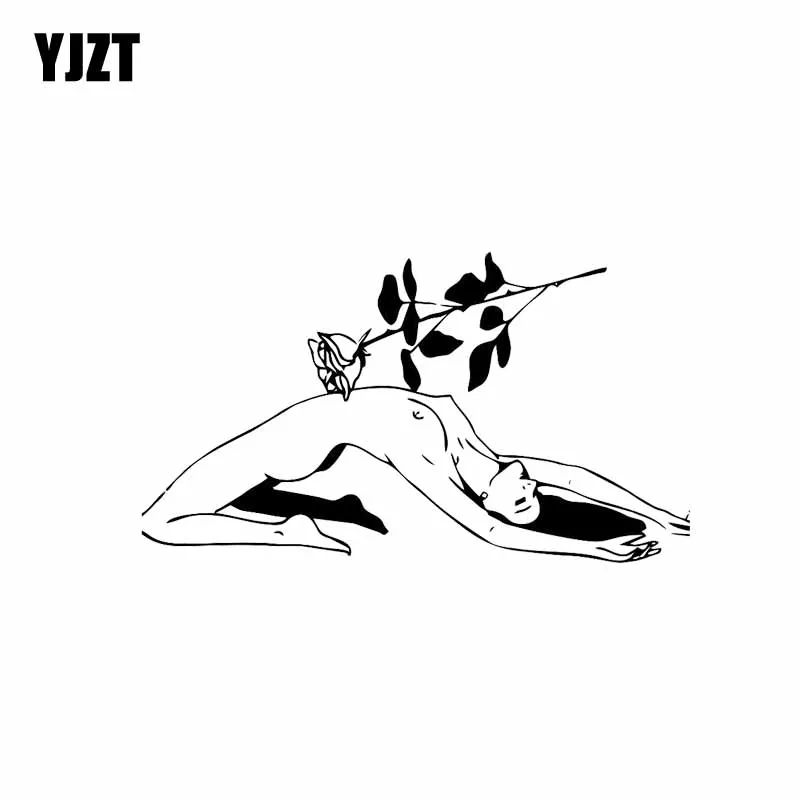 

YJZT 14.6*8.3CM Flower Graceful Girl Good Quality Black/Silver Vinyl Decals Popular Nice Design Covering The Body C20-0357