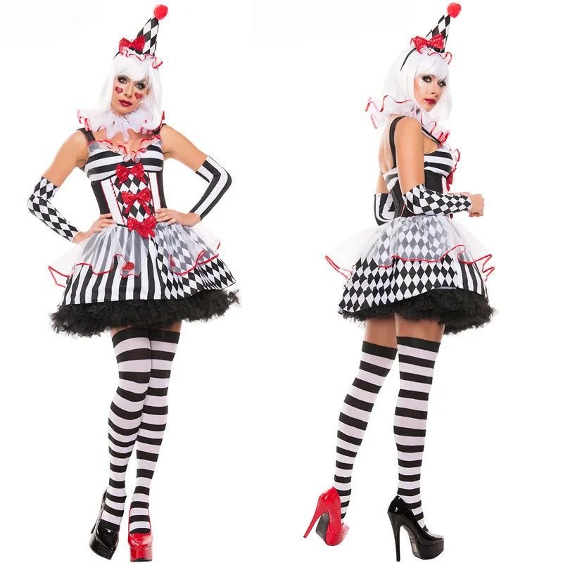 

Circus Girls Clown Cosplay Costume Adult Female Halloween Carnival Pretty Evil Jester Women Fancy Party Dress Up Outfits