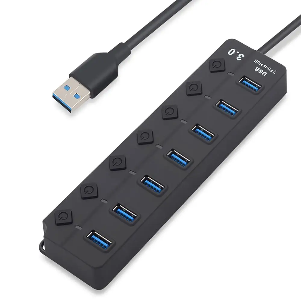 Usb-хаб 3,0 высокоскоростной 4/7 порт USB 3,0 концентратор разветвитель вкл/выкл переключатель с ЕС/США адаптер питания для MacBook ноутбука ПК - Цвет: 7 Port HUB