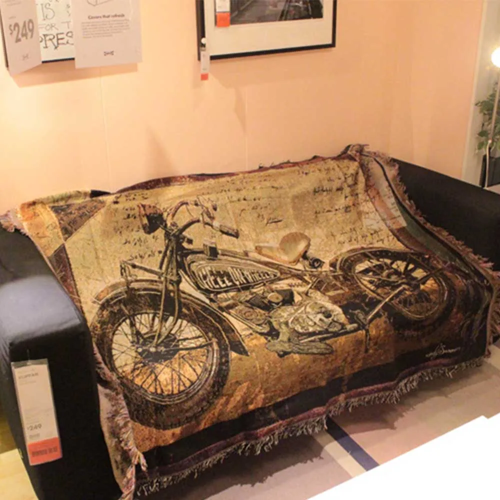 

Regina Retro Literature Throw For Home Motorcycle Patten Comfortable Ventilation Throw Blanket Sofa Bedroom Chair Soft Blanket