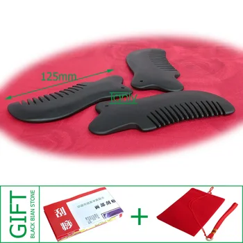 

Gift chart & bag! Wholesale & Retail Black Bian Stone Massage Guasha Comb health care product (120x50mm)