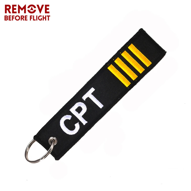 

Remove Before Flight Captain Key Chain Jewelry Safety Tag Embroidery CPT Key Ring Chain for Aviation Gifts Luggage Tag Label