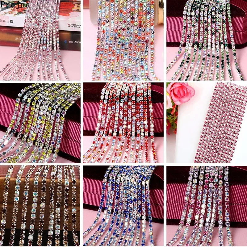

Prajna Fine Mixed Color AB Rhinestone Claw Chain Silver Encryption Claw Diamond Chain Silver Base Apparel Ornament Accessories D