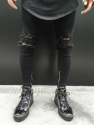 2018 Новый Для мужчин отверстия на молнии зауженные джинсы длинные морщин прямой ногой Slim Fit Джинсы для женщин Повседневное джинсовые Байкер