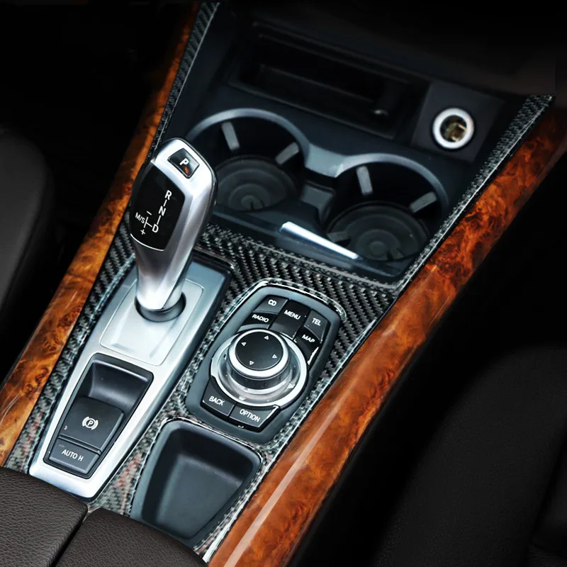 

Carbon Fiber For BMW X5 E70 2008-13 Center Console Water Cup Storage Box Frame Decoration Cover Trim Car Styling