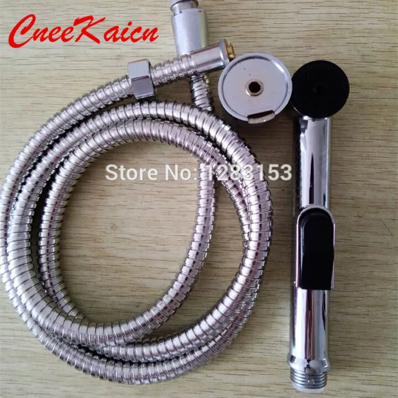 

free shipping high quality Chrome plated Toilet bidet shattaf set including ABS shattaff spray + 1.2m shower hose+shower holder