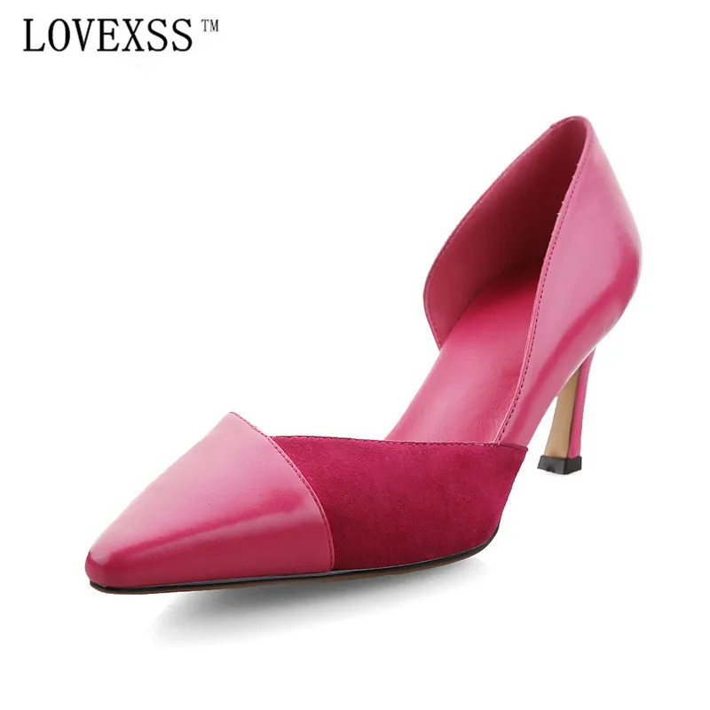 

LOVEXSS Thin Heels Party Pumps Printing Wedding Full Grain Leathe Pointed Toe Black Pieces Red High Woman Shoes Shallow Mouth