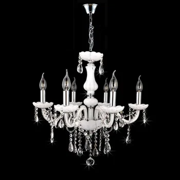 European style living room chandelier 6 light restaurant bedroom lighting white candle crystal chandelier fixture E14 European style living room chandelier 6 light restaurant bedroom lighting white candle crystal chandelier fixture E14