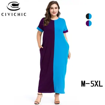 

CIVI CHIC Contras Color Middle East Robe Longue Femme Plus Size Maxi Dress Women Short Sleeve Jurken Zomer Party Vestidos DRS185
