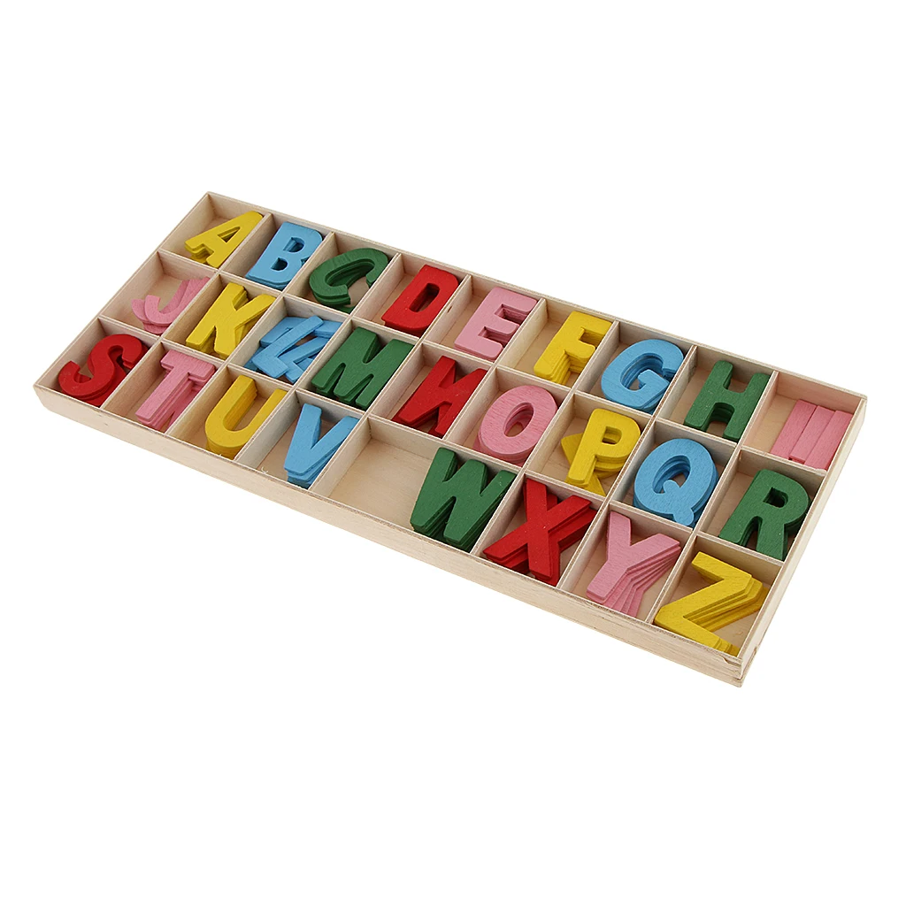 156pcs Colorful Wooden Alphabet Letters Embellishments with Box for Kids Games Toys