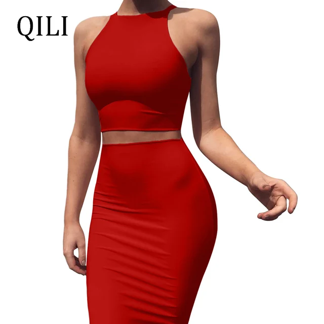 two piece red dress set