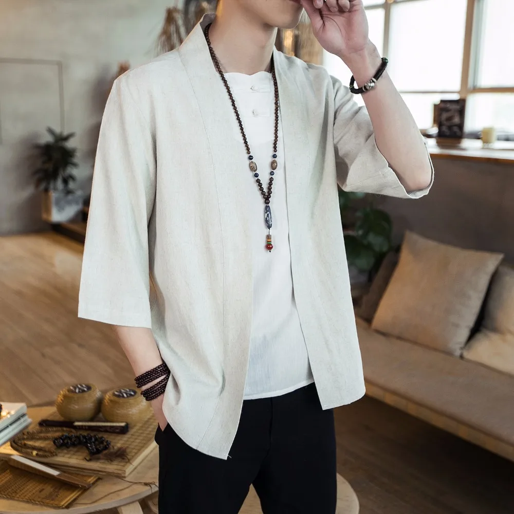 Новая летняя льняная хлопковая рубашка, Мужская брендовая рубашка в китайском стиле с рукавом три четверти в стиле ретро, Мужская черная рубашка, большие размеры 5XL A032/1805