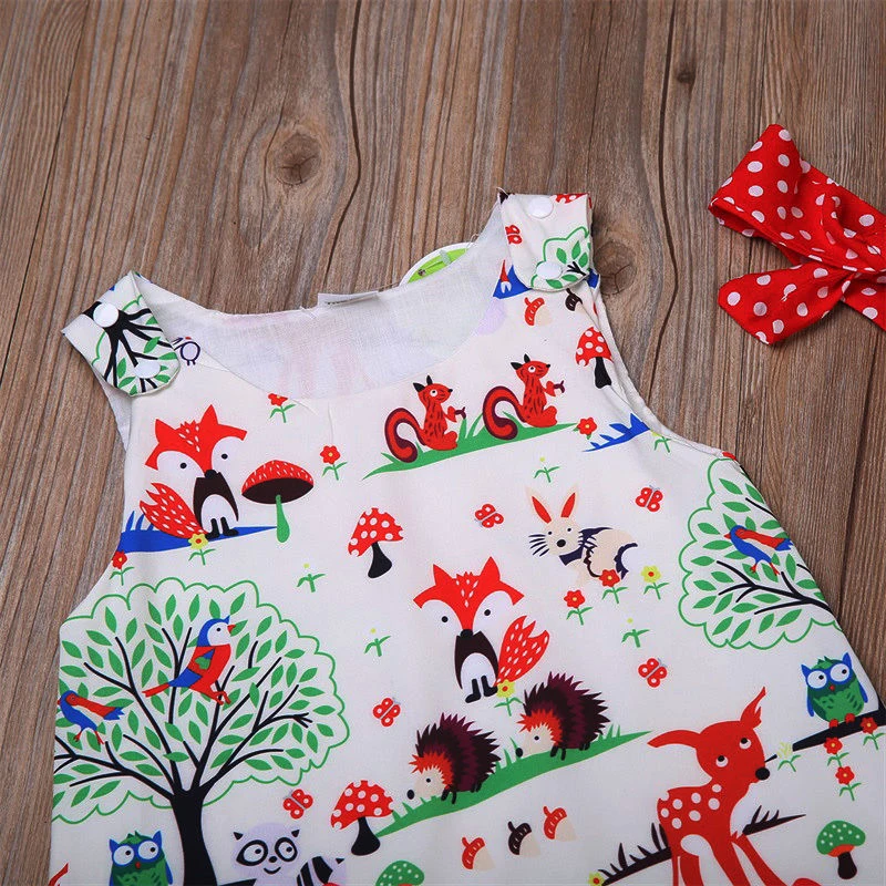 3pcs sets Newborn Baby Girl 0-24M Floral Headband Cartoon Dress Dot Shorts Outfits