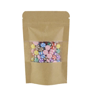 

9x14cm (3.5x5.5") Stand Up Kraft Paper Bags food tea Resealable zip lock Curved Corner brown kraft paper bag with window 100pcs