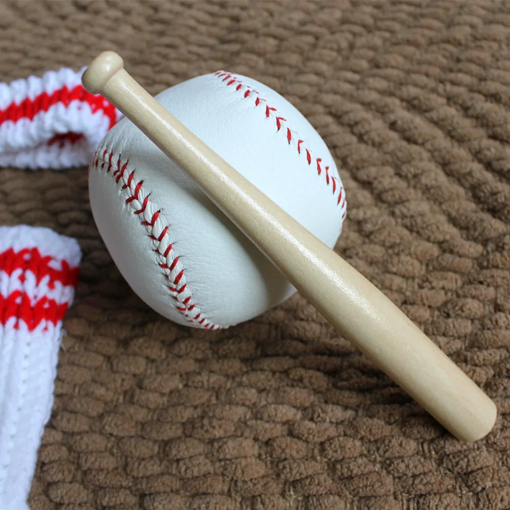 Baby Boy Photography Props Accessories Baby Headband+Baseball+Sleeves+Wood Stick Set Baby Shooting Baseball Photo Prop Accessory