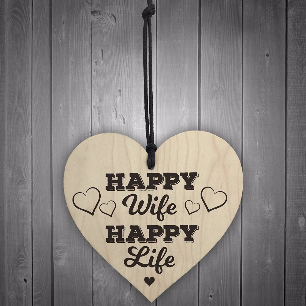 4-Meijiafei-Happy-Wife-Happy-Life-Novelty-Wooden-Hanging-Heart-Love-Plaque-Anniversary-Sign