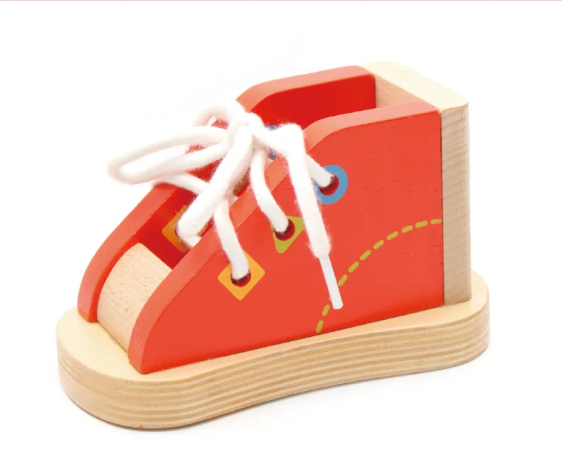 Монтессори Деревянные игрушки одежда веревку Игры образование в раннем детстве Обувь Детские Логические игрушки