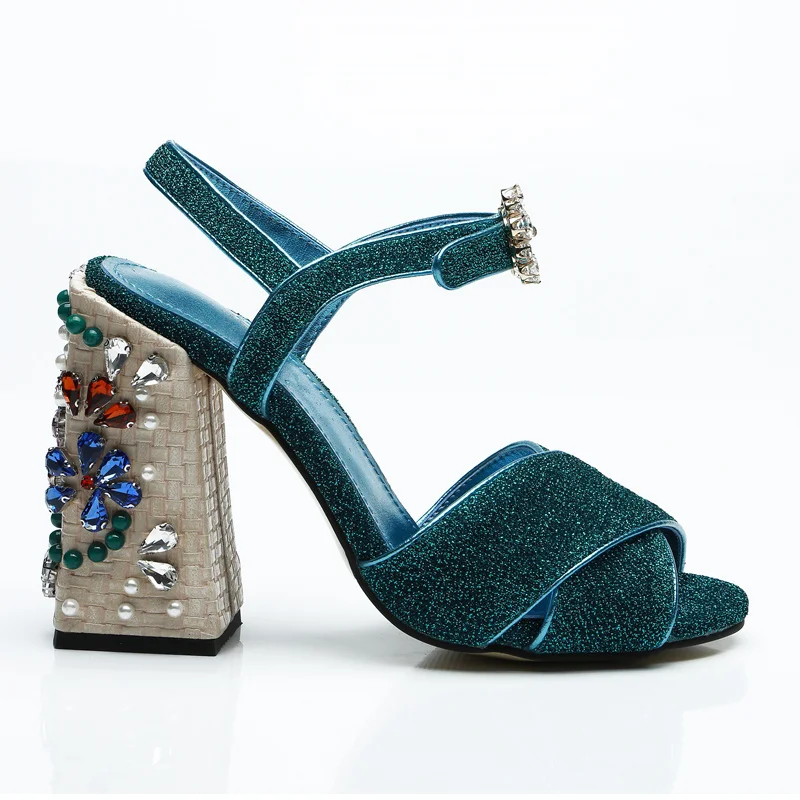 

Women Pumps Peep Toe Women Shoes Hallow Out Metallic Colorful Crystal Embellished Heel Buckle Design Shoes Bling Sequined Cloth