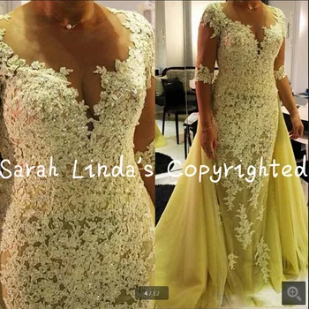 

2017 New arrival sexy Mermaid Half Sleeve Prom Dress Appliqued Beaded formal for women prom gowns best selling