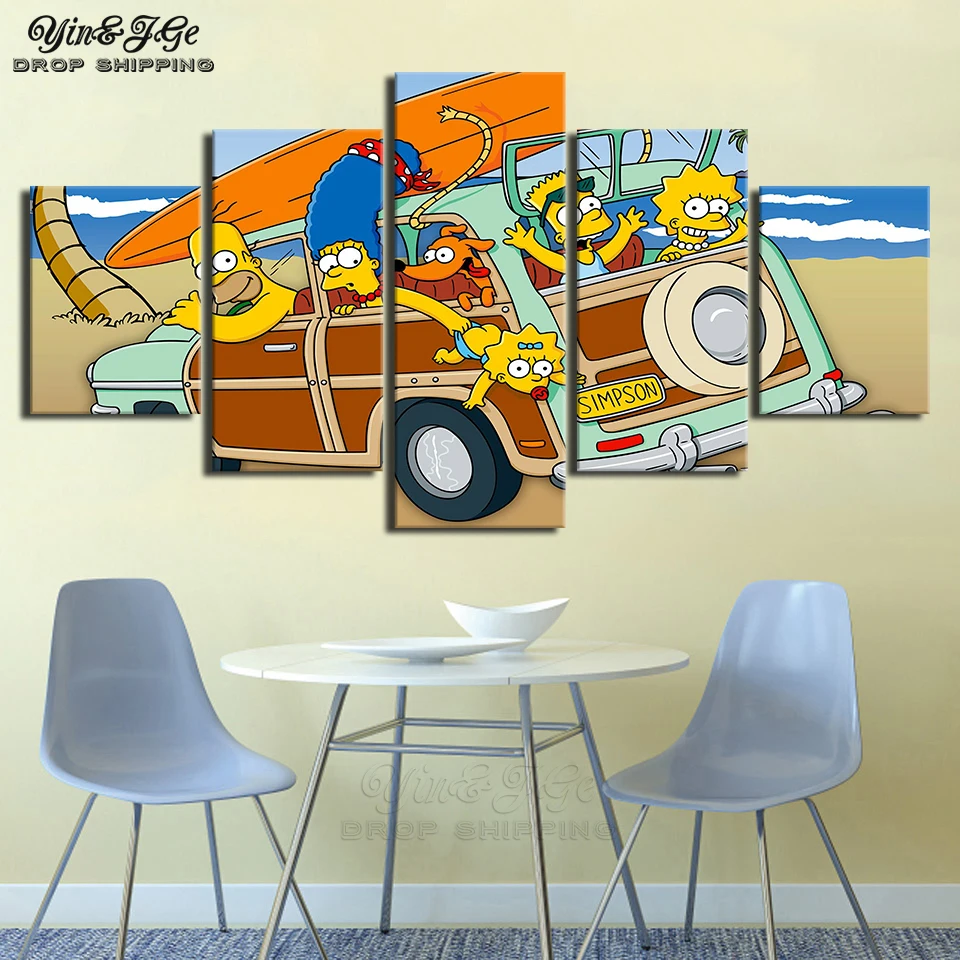 Us 5 81 40 Off Canvas Painting Home Decor Pictures Frameworks 5 Pieces Cartoon Simpsons Hd Printed Living Room Wall Modular Posters Artworks In