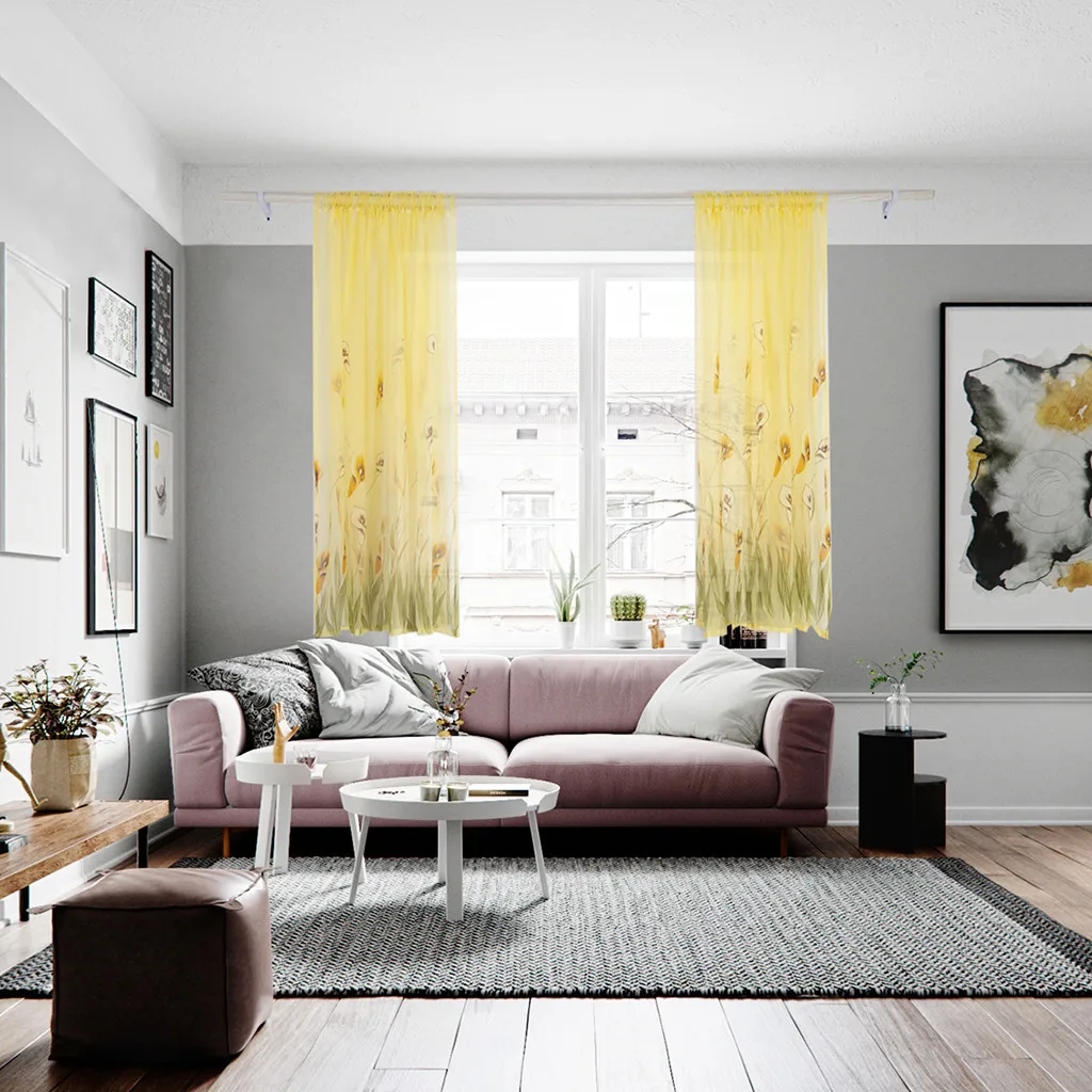 1 ткань современный Daffodil цветок тюль шторы занавеска для разделения комнат комнаты s Для Гостиная украшения дома 100x130 см